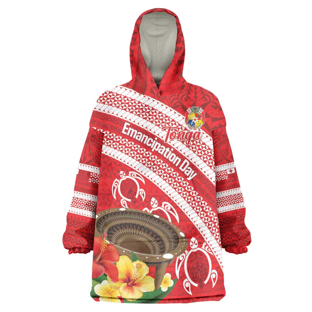 Kingdom Of Tonga Emancipation Day Wearable Blanket Hoodie Tongan Ngatu With Kumete Red