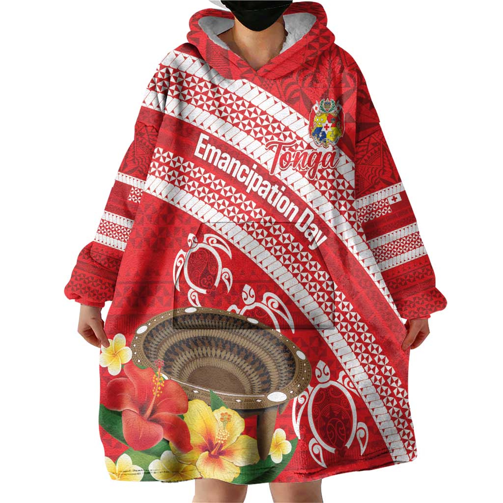 Kingdom Of Tonga Emancipation Day Wearable Blanket Hoodie Tongan Ngatu With Kumete Red