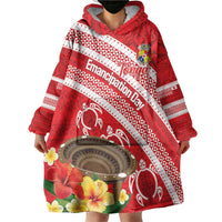 Kingdom Of Tonga Emancipation Day Wearable Blanket Hoodie Tongan Ngatu With Kumete Red