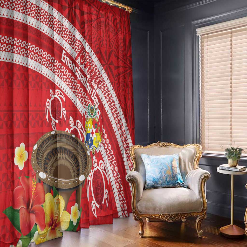 Kingdom Of Tonga Emancipation Day Window Curtain Tongan Ngatu With Kumete Red