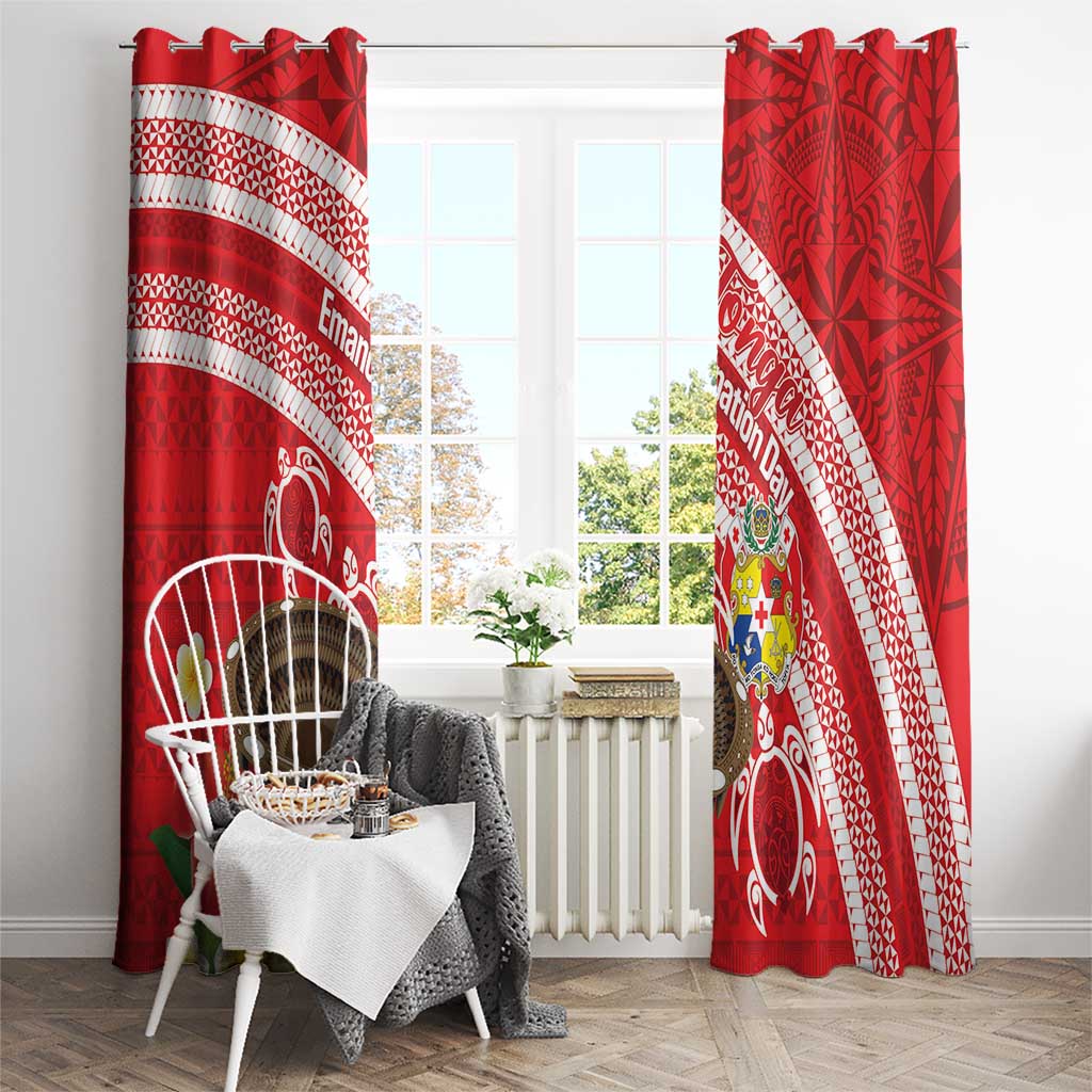 Kingdom Of Tonga Emancipation Day Window Curtain Tongan Ngatu With Kumete Red