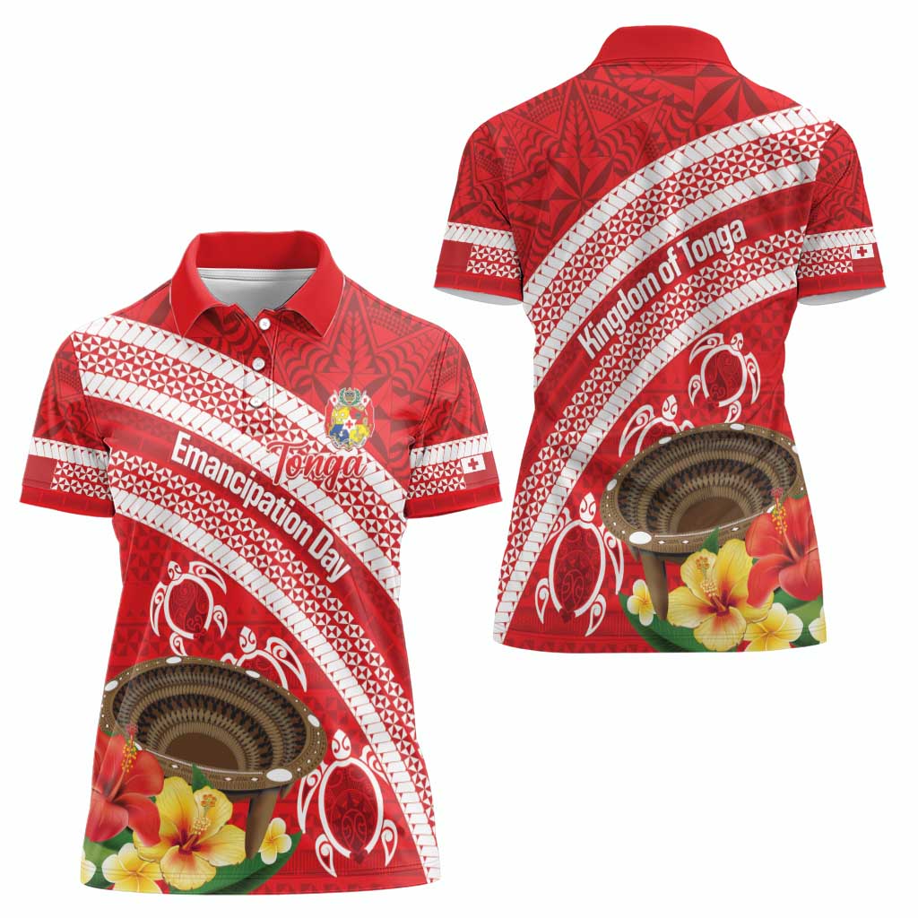 Kingdom Of Tonga Emancipation Day Women Polo Shirt Tongan Ngatu With Kumete Red