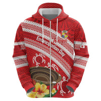 Kingdom Of Tonga Emancipation Day Zip Hoodie Tongan Ngatu With Kumete Red LT14 - Polynesian Pride