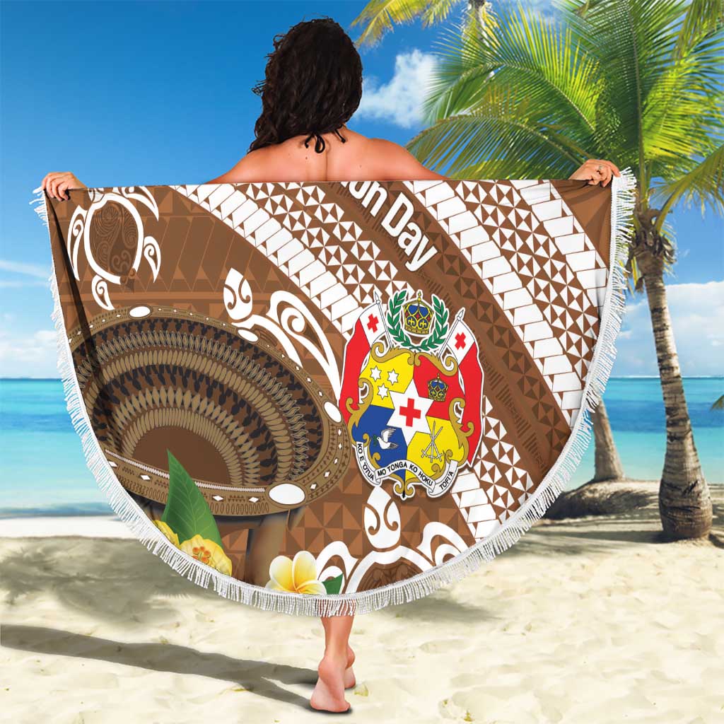 Kingdom Of Tonga Emancipation Day Beach Blanket Tongan Ngatu With Kumete Brown