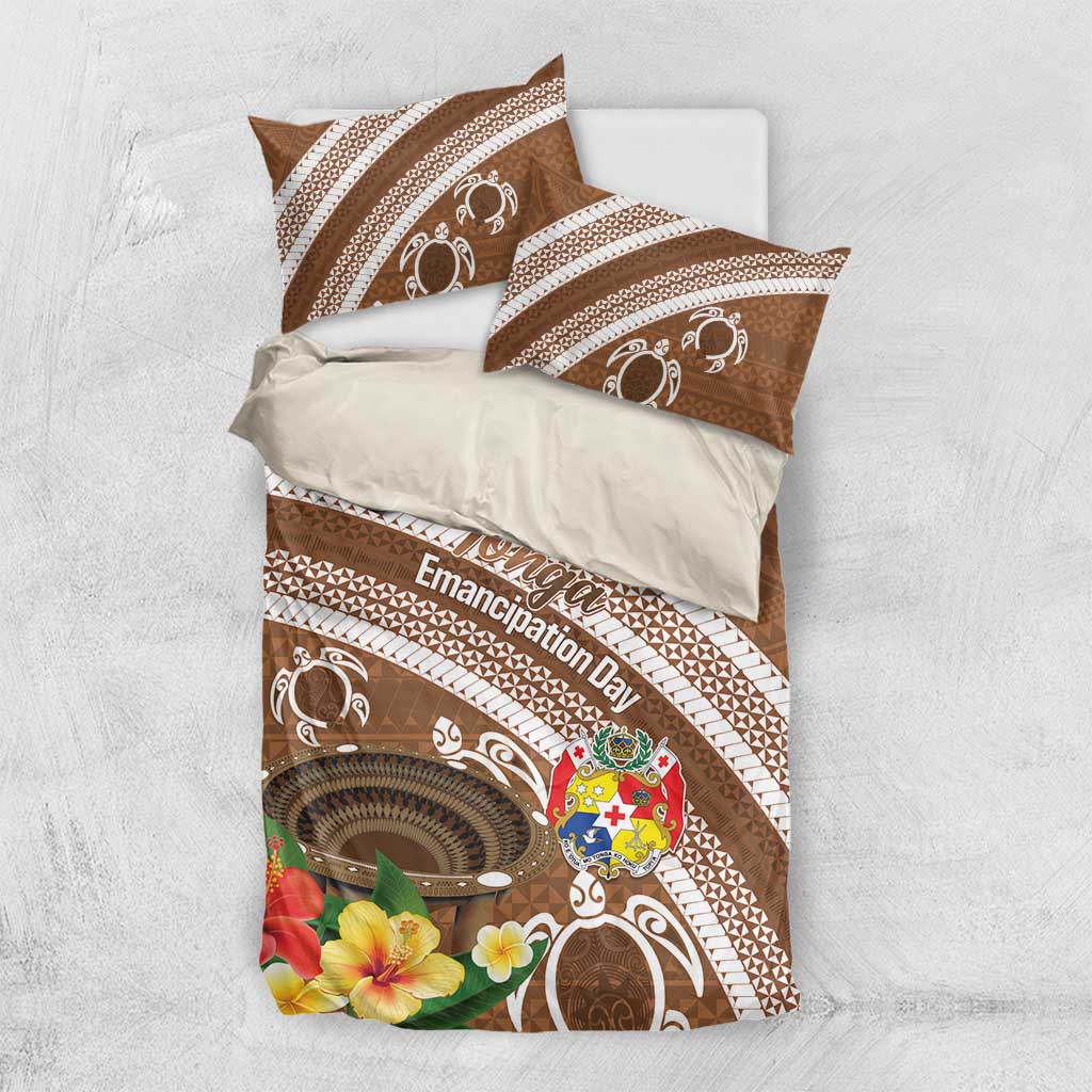 Kingdom Of Tonga Emancipation Day Bedding Set Tongan Ngatu With Kumete Brown