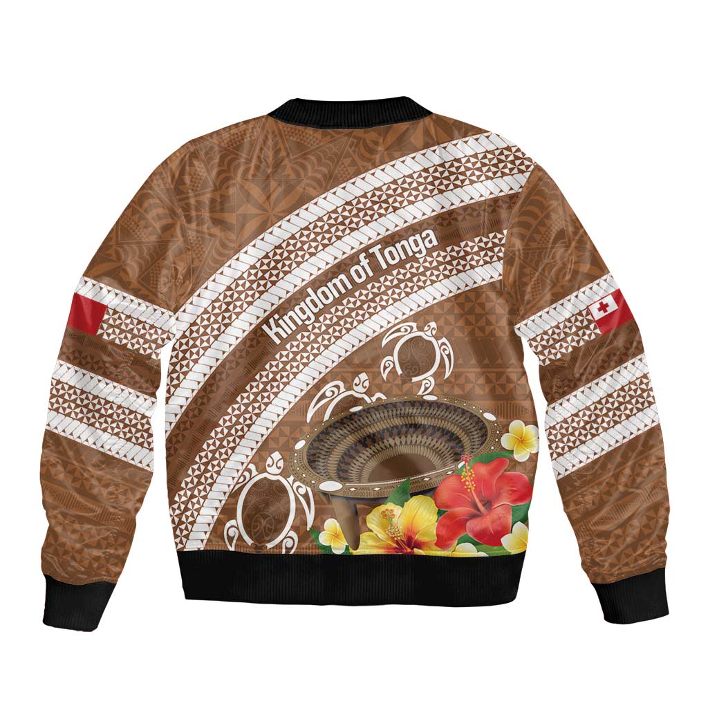 Kingdom Of Tonga Emancipation Day Bomber Jacket Tongan Ngatu With Kumete Brown LT14 - Polynesian Pride