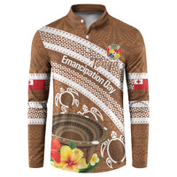 Kingdom Of Tonga Emancipation Day Button Sweatshirt Tongan Ngatu With Kumete Brown