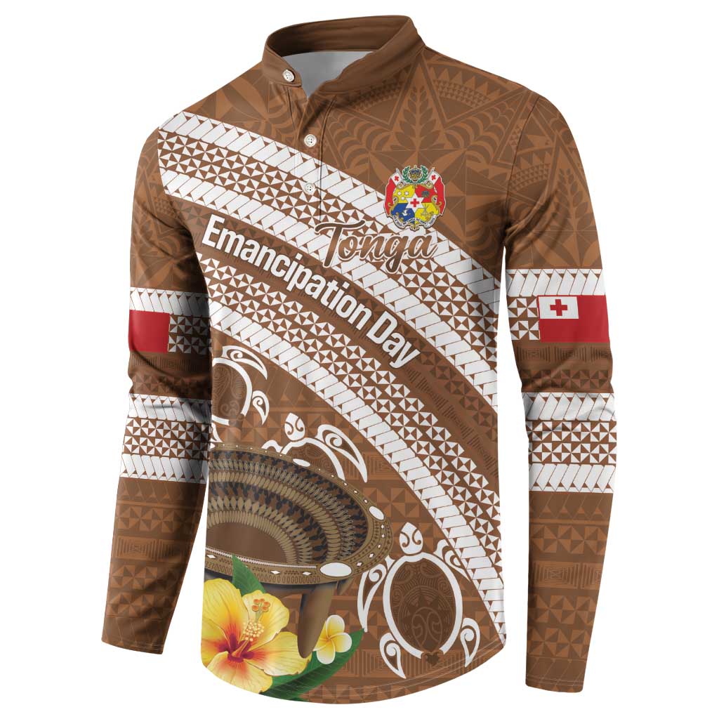 Kingdom Of Tonga Emancipation Day Button Sweatshirt Tongan Ngatu With Kumete Brown