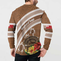 Kingdom Of Tonga Emancipation Day Button Sweatshirt Tongan Ngatu With Kumete Brown