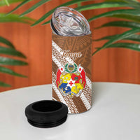 Kingdom Of Tonga Emancipation Day 4 in 1 Can Cooler Tumbler Tongan Ngatu With Kumete Brown