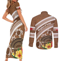 Kingdom Of Tonga Emancipation Day Couples Matching Short Sleeve Bodycon Dress and Long Sleeve Button Shirt Tongan Ngatu With Kumete Brown
