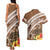 Kingdom Of Tonga Emancipation Day Couples Matching Tank Maxi Dress and Hawaiian Shirt Tongan Ngatu With Kumete Brown