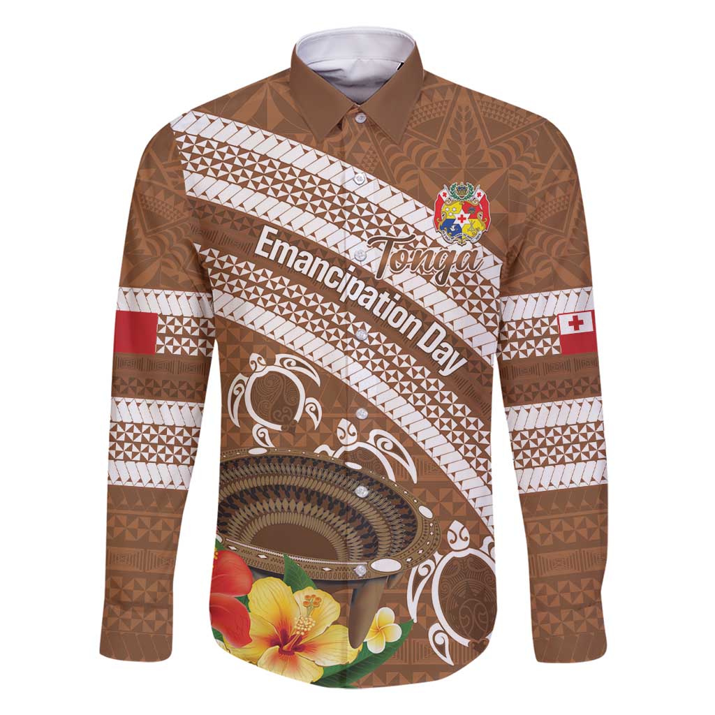 Kingdom Of Tonga Emancipation Day Family Matching Off Shoulder Short Dress and Hawaiian Shirt Tongan Ngatu With Kumete Brown