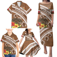 Kingdom Of Tonga Emancipation Day Family Matching Puletasi and Hawaiian Shirt Tongan Ngatu With Kumete Brown