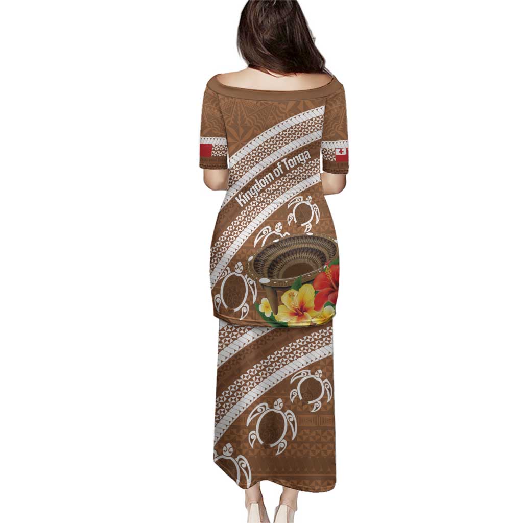 Kingdom Of Tonga Emancipation Day Family Matching Puletasi and Hawaiian Shirt Tongan Ngatu With Kumete Brown