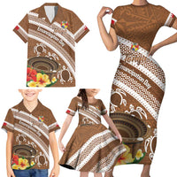 Kingdom Of Tonga Emancipation Day Family Matching Short Sleeve Bodycon Dress and Hawaiian Shirt Tongan Ngatu With Kumete Brown