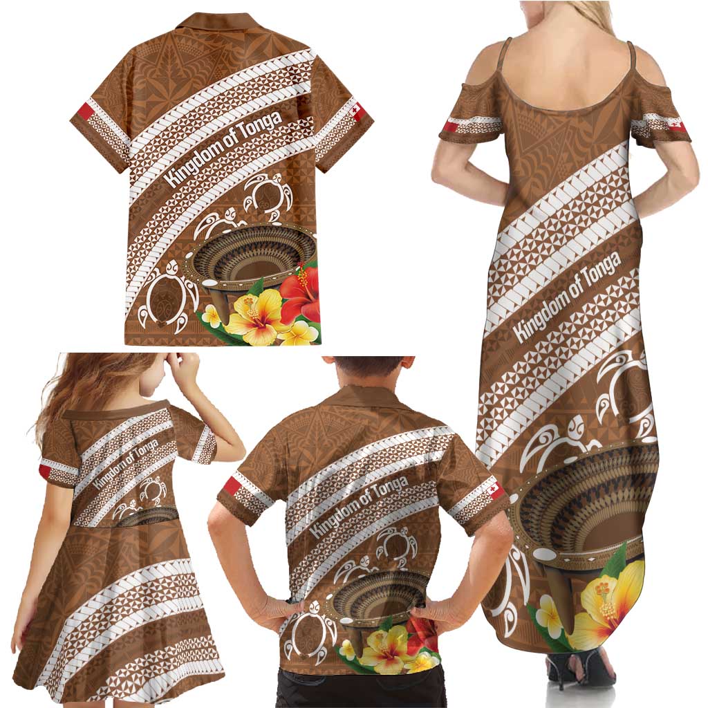 Kingdom Of Tonga Emancipation Day Family Matching Summer Maxi Dress and Hawaiian Shirt Tongan Ngatu With Kumete Brown
