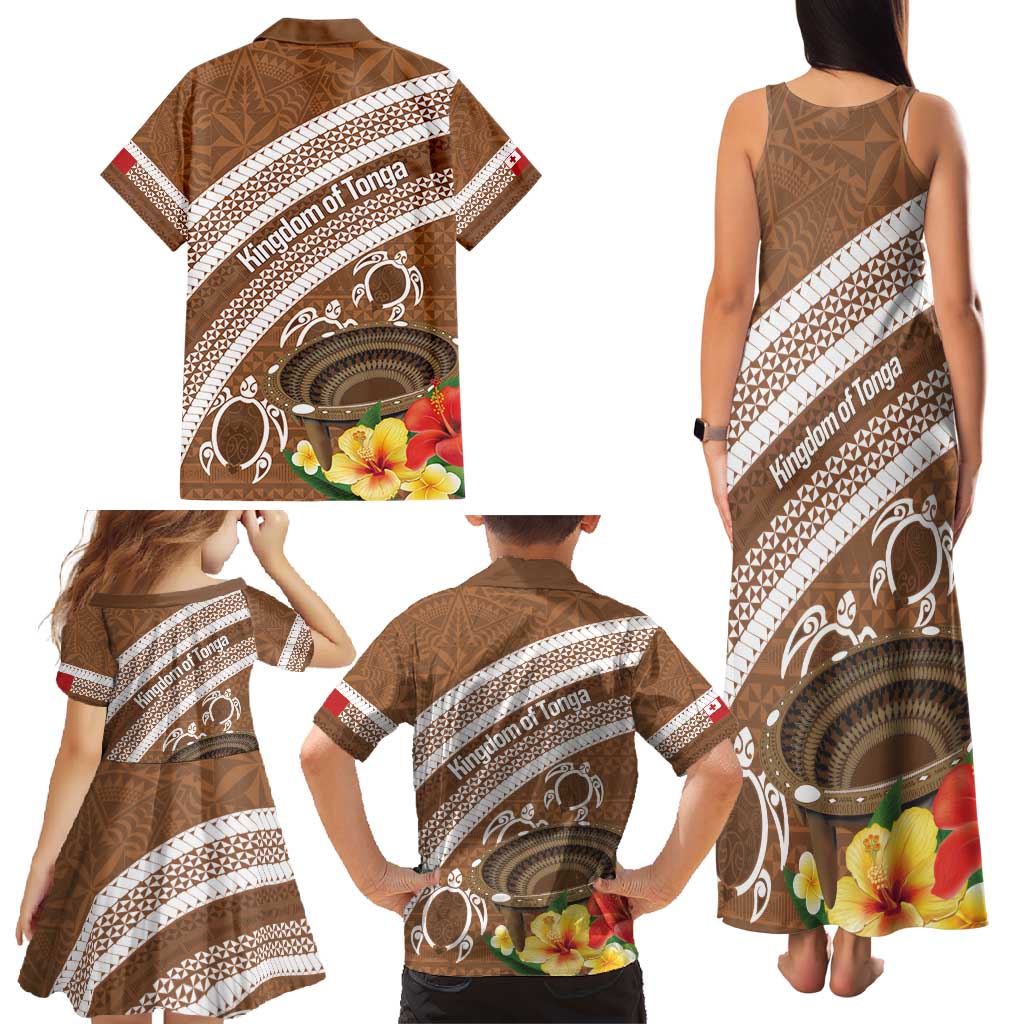 Kingdom Of Tonga Emancipation Day Family Matching Tank Maxi Dress and Hawaiian Shirt Tongan Ngatu With Kumete Brown