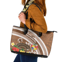 Kingdom Of Tonga Emancipation Day Leather Tote Bag Tongan Ngatu With Kumete Brown