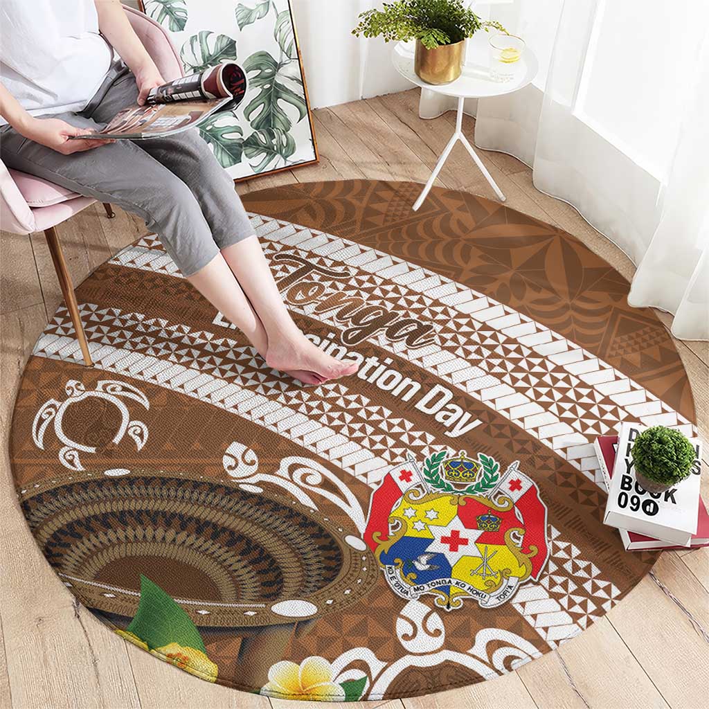 Kingdom Of Tonga Emancipation Day Round Carpet Tongan Ngatu With Kumete Brown