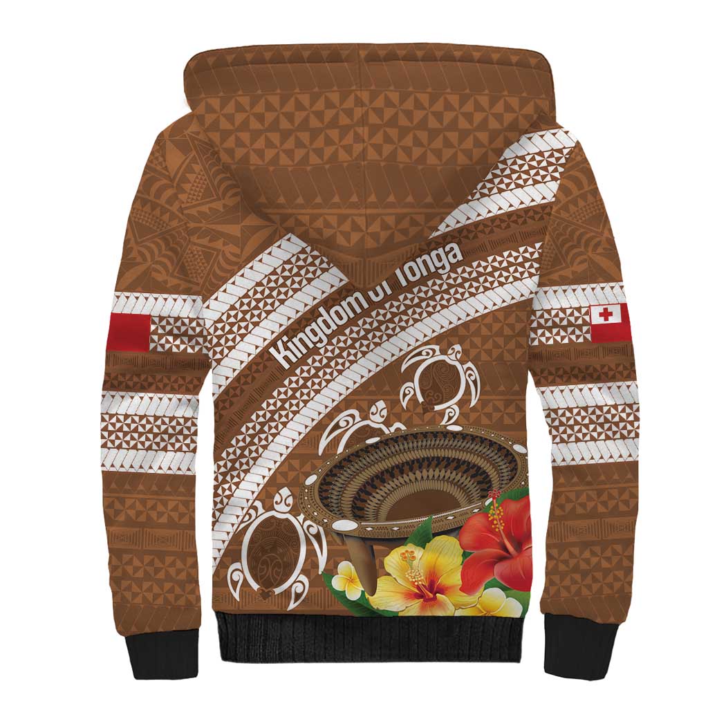 Kingdom Of Tonga Emancipation Day Sherpa Hoodie Tongan Ngatu With Kumete Brown
