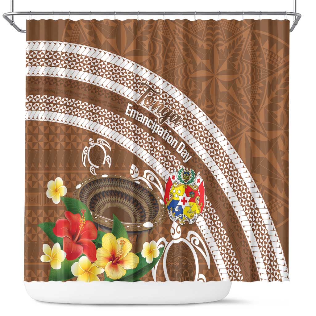 Kingdom Of Tonga Emancipation Day Shower Curtain Tongan Ngatu With Kumete Brown LT14 Brown - Polynesian Pride