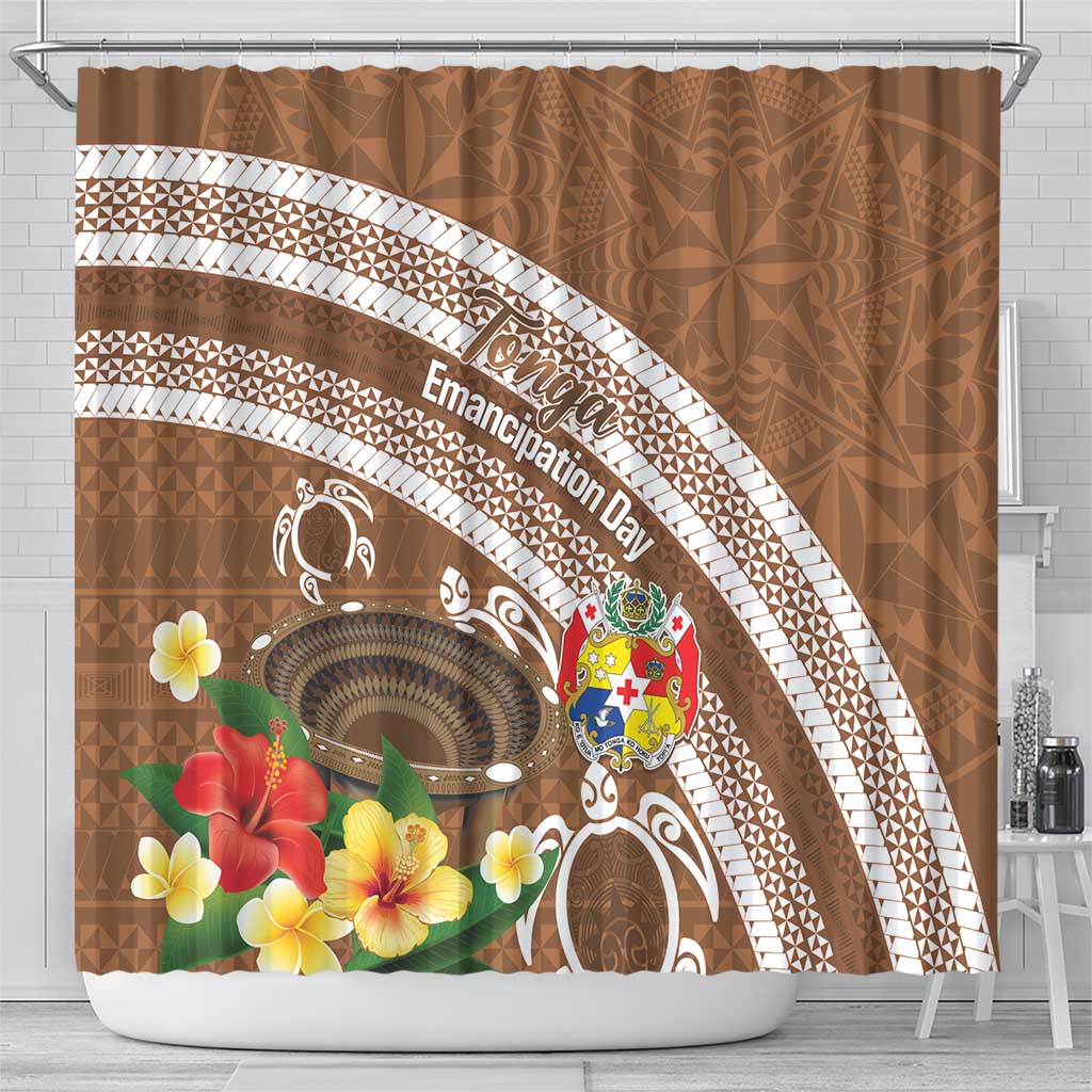 Kingdom Of Tonga Emancipation Day Shower Curtain Tongan Ngatu With Kumete Brown LT14 - Polynesian Pride