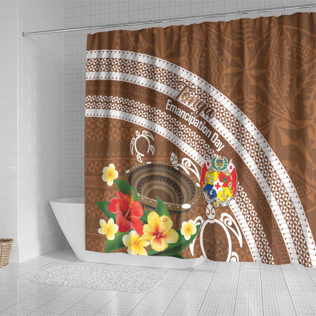 Kingdom Of Tonga Emancipation Day Shower Curtain Tongan Ngatu With Kumete Brown LT14 - Polynesian Pride