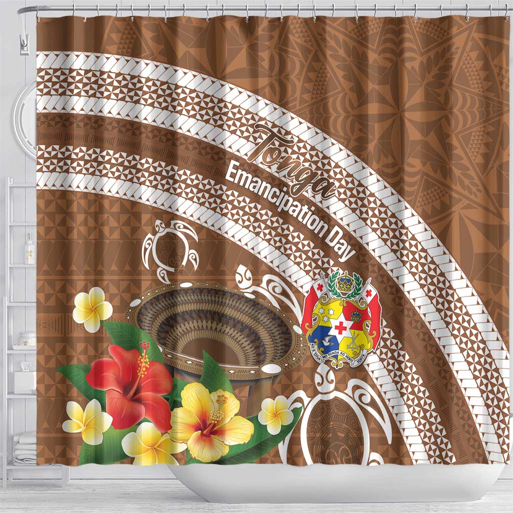 Kingdom Of Tonga Emancipation Day Shower Curtain Tongan Ngatu With Kumete Brown LT14 - Polynesian Pride