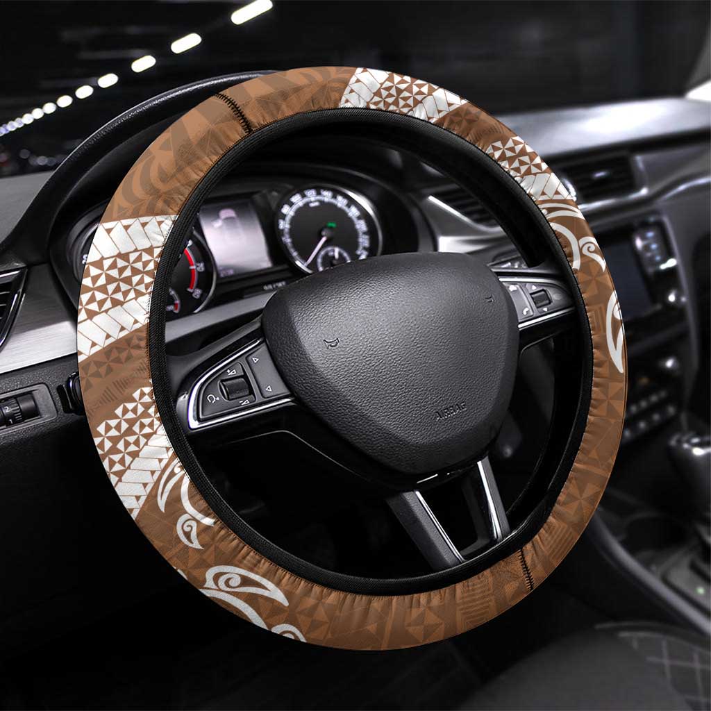 Kingdom Of Tonga Emancipation Day Steering Wheel Cover Tongan Ngatu With Kumete Brown