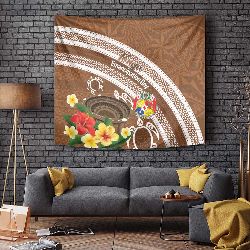 Kingdom Of Tonga Emancipation Day Tapestry Tongan Ngatu With Kumete Brown LT14 Brown - Polynesian Pride