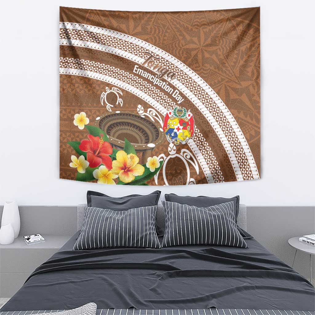 Kingdom Of Tonga Emancipation Day Tapestry Tongan Ngatu With Kumete Brown LT14 - Polynesian Pride
