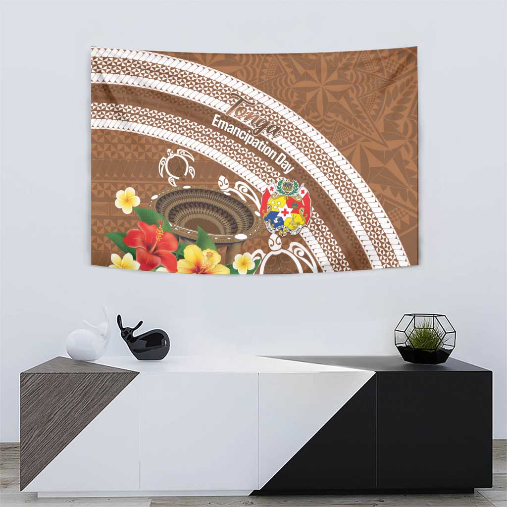 Kingdom Of Tonga Emancipation Day Tapestry Tongan Ngatu With Kumete Brown LT14 - Polynesian Pride