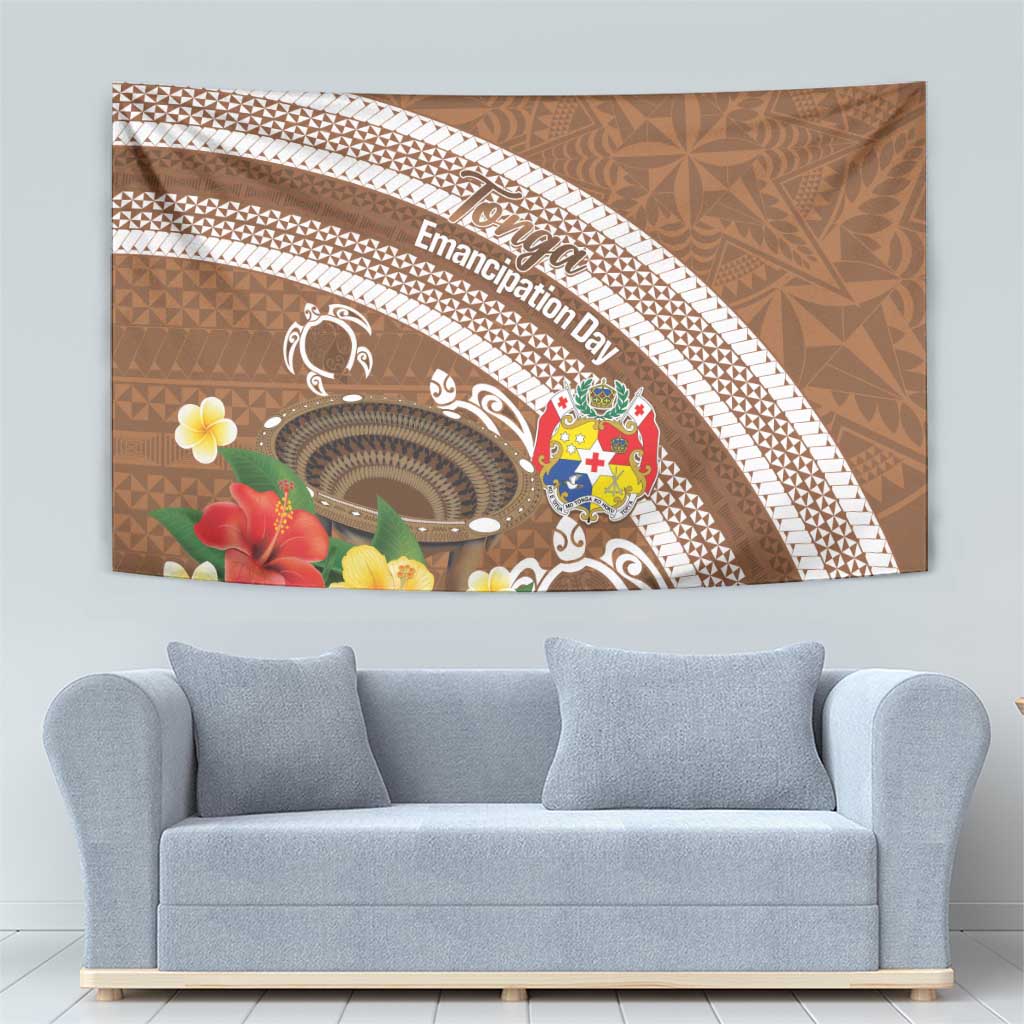 Kingdom Of Tonga Emancipation Day Tapestry Tongan Ngatu With Kumete Brown LT14 - Polynesian Pride