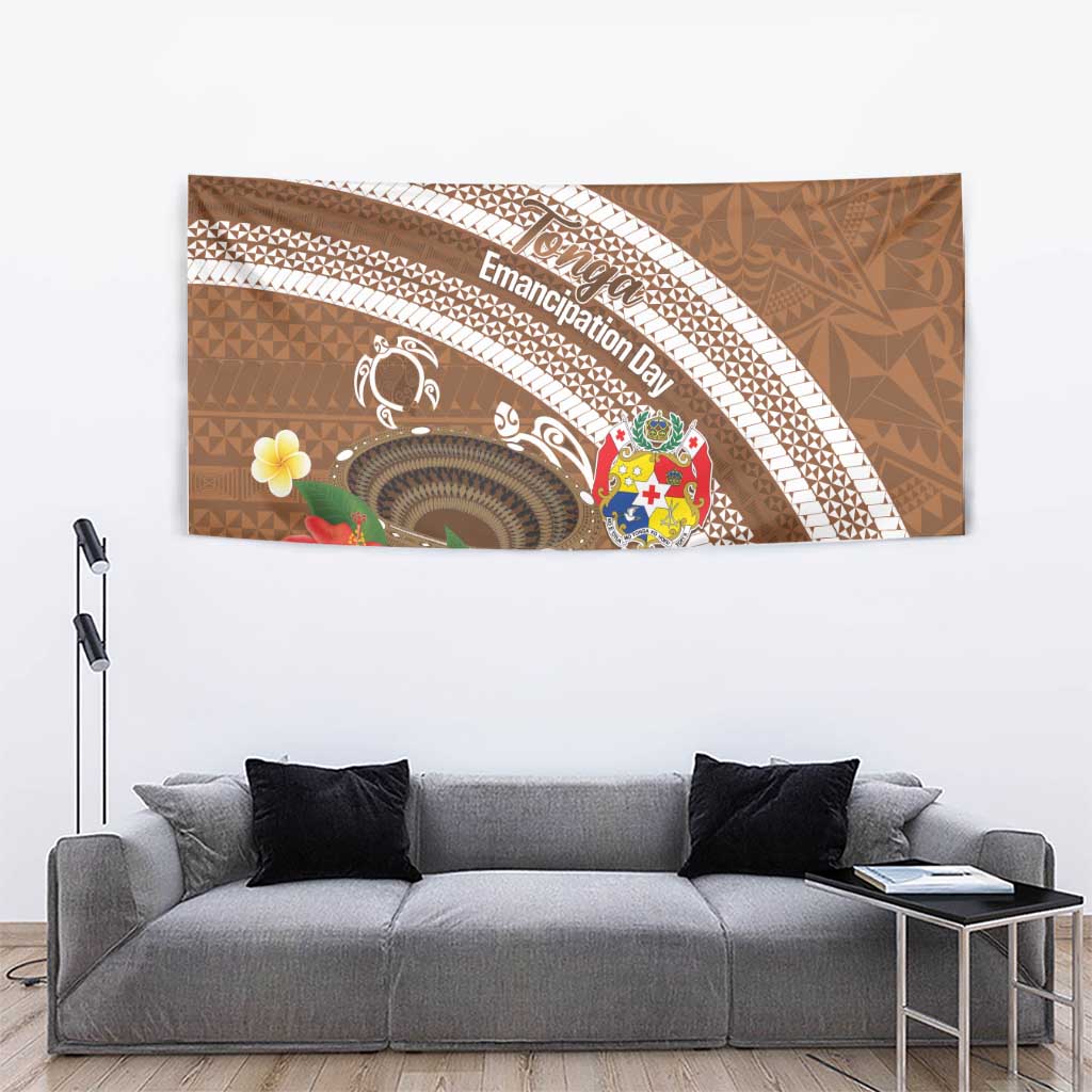 Kingdom Of Tonga Emancipation Day Tapestry Tongan Ngatu With Kumete Brown LT14 - Polynesian Pride