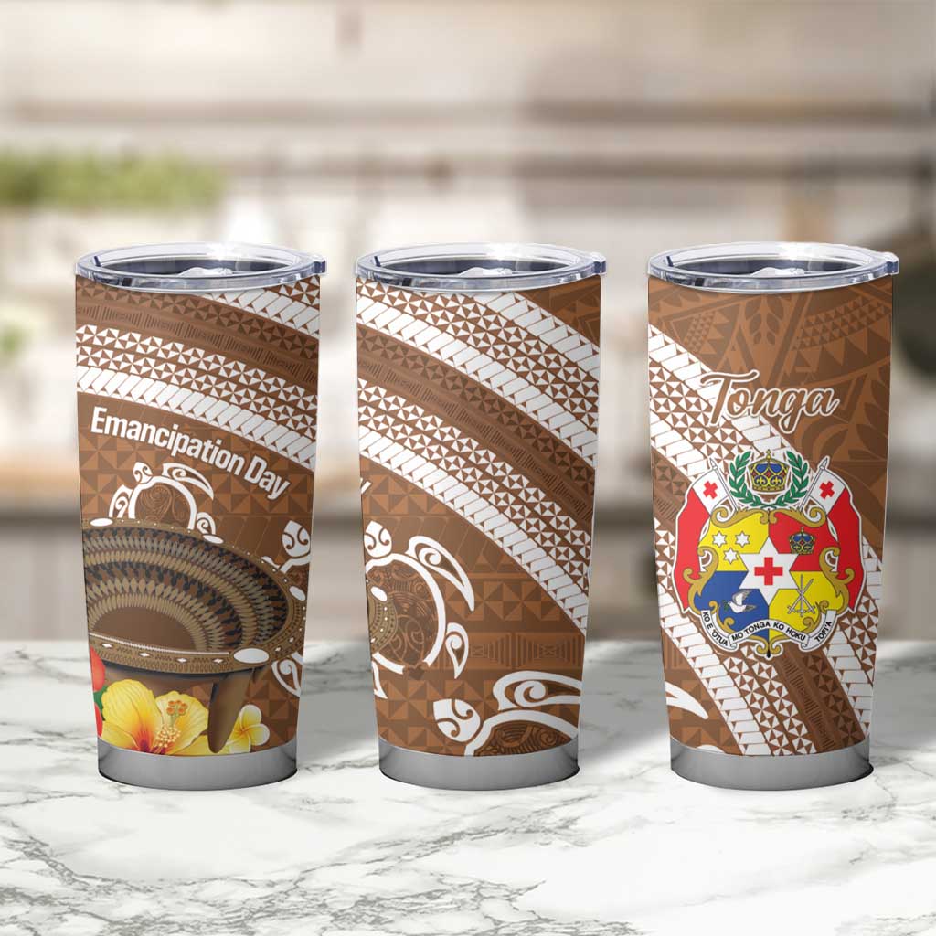 Kingdom Of Tonga Emancipation Day Tumbler Cup Tongan Ngatu With Kumete Brown