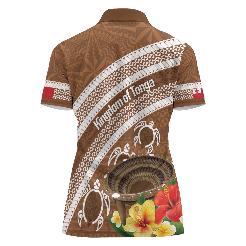 Kingdom Of Tonga Emancipation Day Women Polo Shirt Tongan Ngatu With Kumete Brown