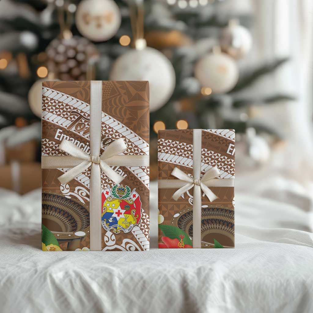 Kingdom Of Tonga Emancipation Day Wrapping Paper Tongan Ngatu With Kumete Brown - Polynesian Pride