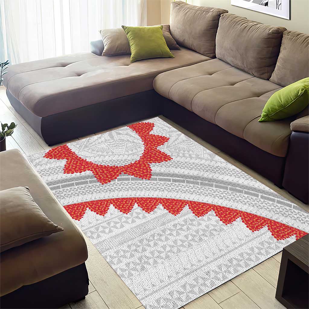 Tonga White Sunday Area Rug Heilala Flowers Tongan Ngatu Pattern
