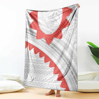 Tonga White Sunday Blanket Heilala Flowers Tongan Ngatu Pattern