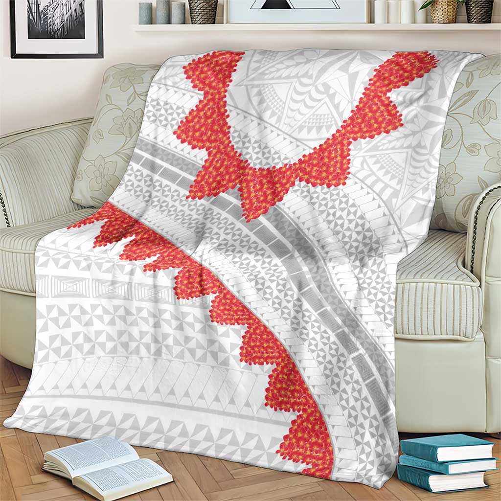 Tonga White Sunday Blanket Heilala Flowers Tongan Ngatu Pattern