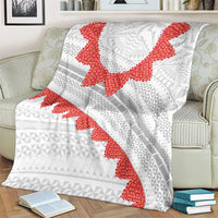 Tonga White Sunday Blanket Heilala Flowers Tongan Ngatu Pattern