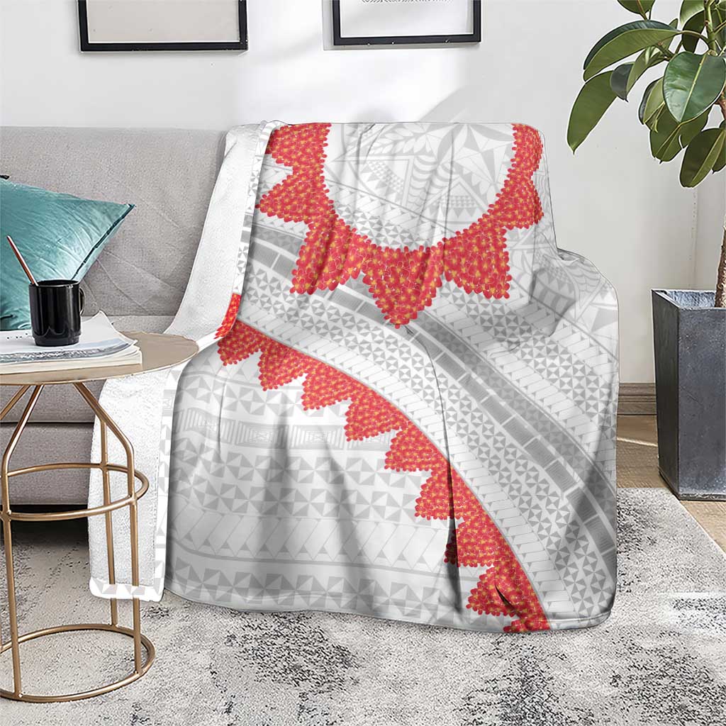 Tonga White Sunday Blanket Heilala Flowers Tongan Ngatu Pattern