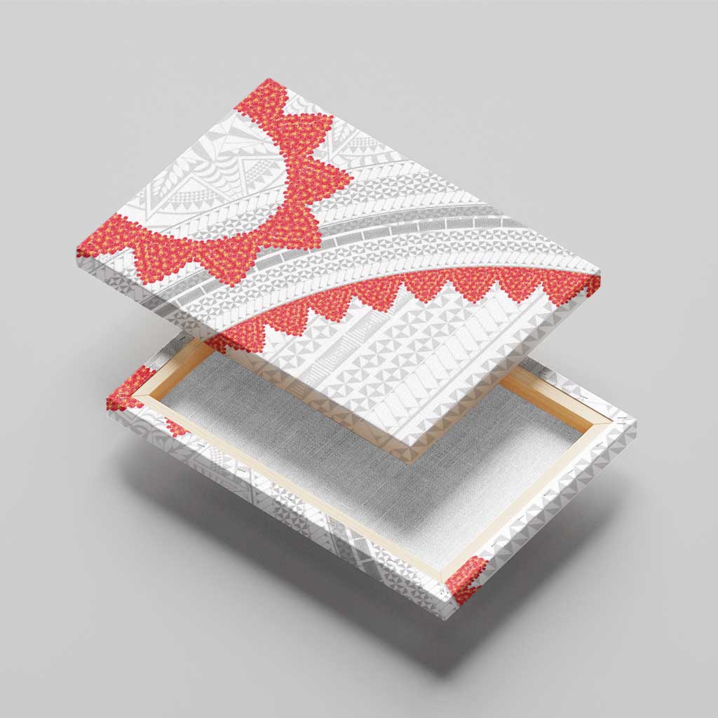 Tonga White Sunday Canvas Wall Art Heilala Flowers Tongan Ngatu Pattern