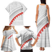 Tonga White Sunday Family Matching Tank Maxi Dress and Hawaiian Shirt Heilala Flowers Tongan Ngatu Pattern