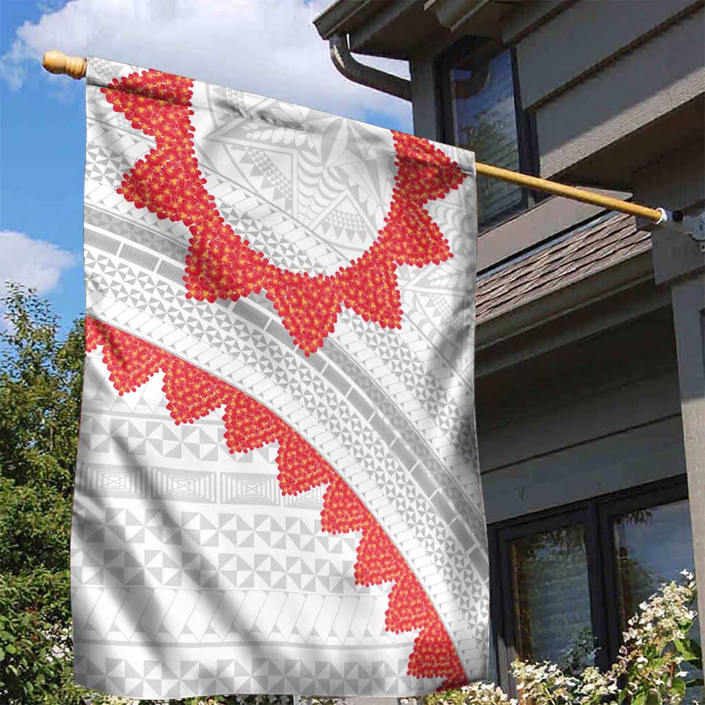 Tonga White Sunday Garden Flag Heilala Flowers Tongan Ngatu Pattern