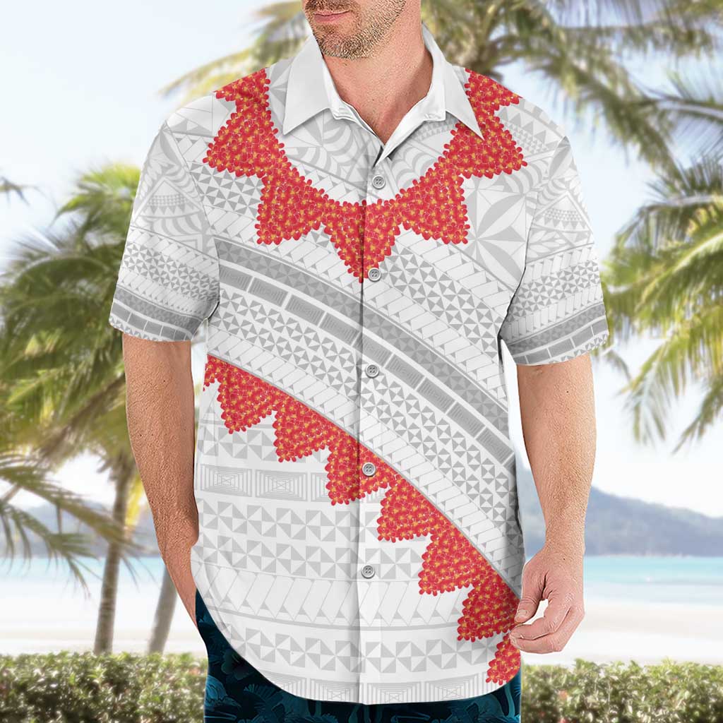 Tonga White Sunday Hawaiian Shirt Heilala Flowers Tongan Ngatu Pattern LT14 - Polynesian Pride