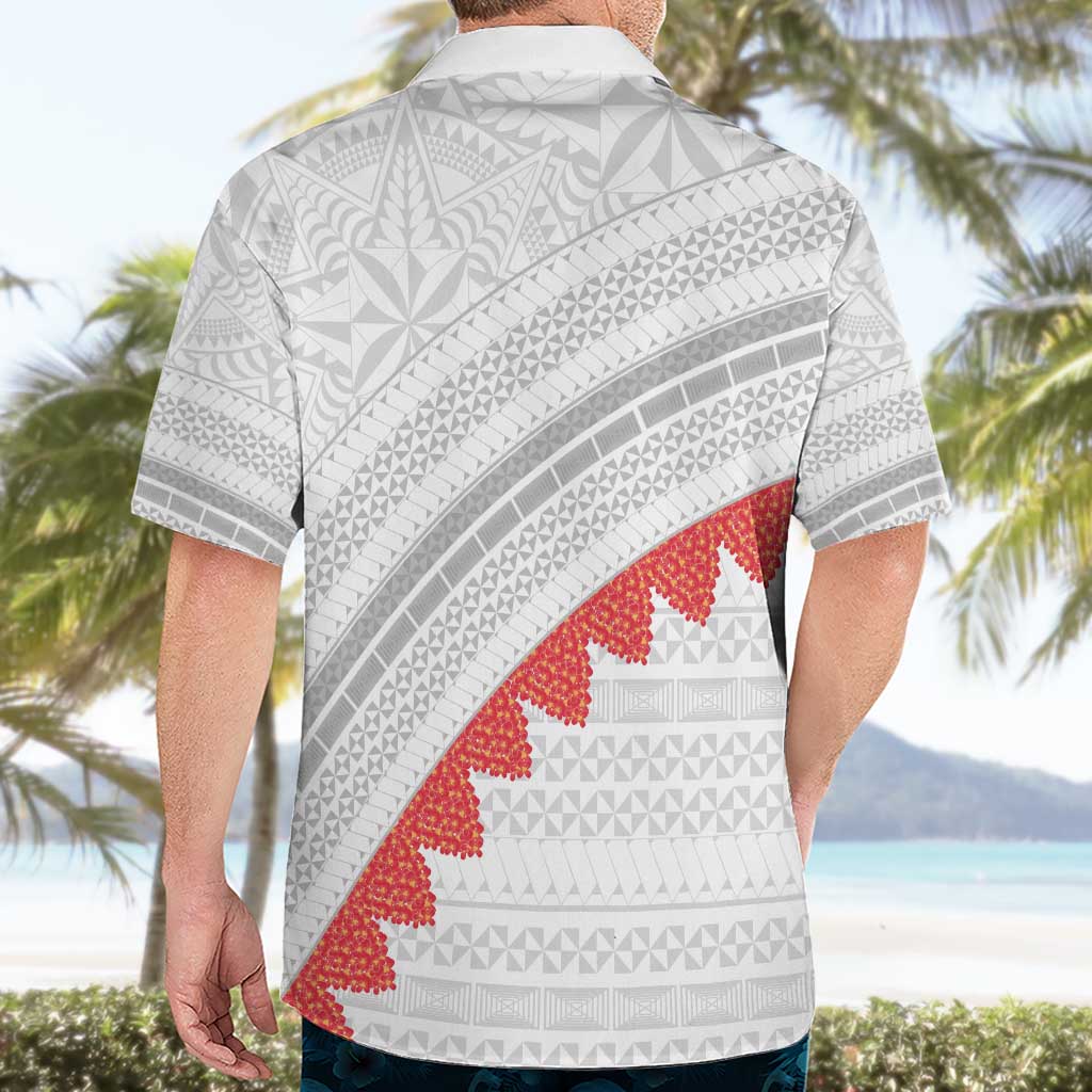 Tonga White Sunday Hawaiian Shirt Heilala Flowers Tongan Ngatu Pattern LT14 - Polynesian Pride