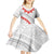Tonga White Sunday Kid Short Sleeve Dress Heilala Flowers Tongan Ngatu Pattern