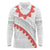 Tonga White Sunday Long Sleeve Polo Shirt Heilala Flowers Tongan Ngatu Pattern